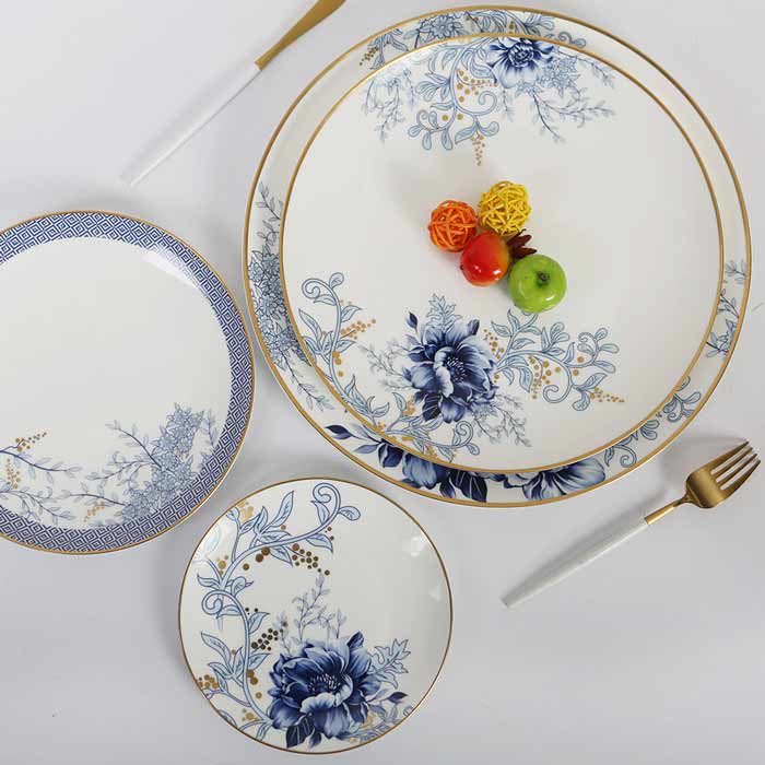 Blue And White Ceramic Gold Dinner Plates