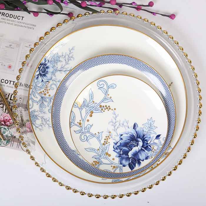 Blue And White Ceramic Gold Dinner Plates