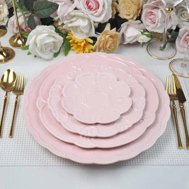 Embossed Pink Ceramic Dinner Plate