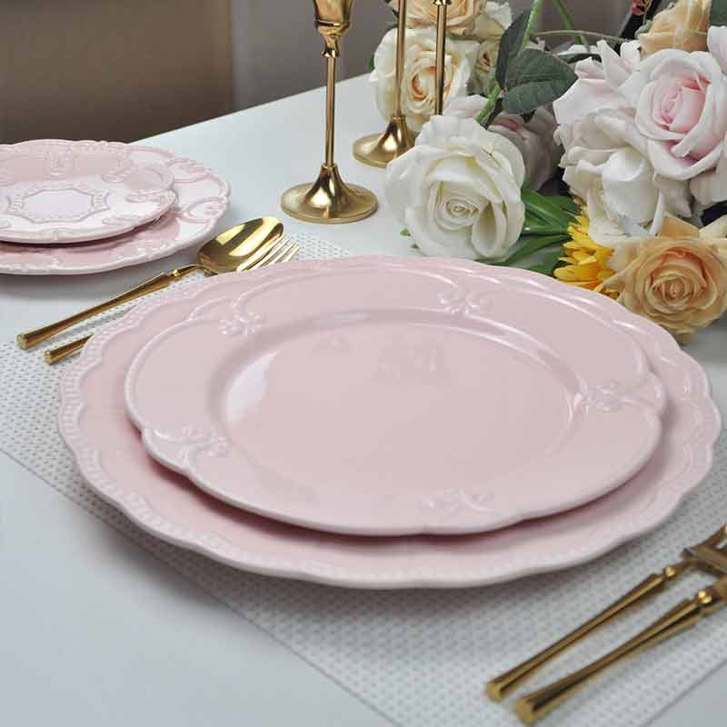Embossed Pink Ceramic Dinner Plate