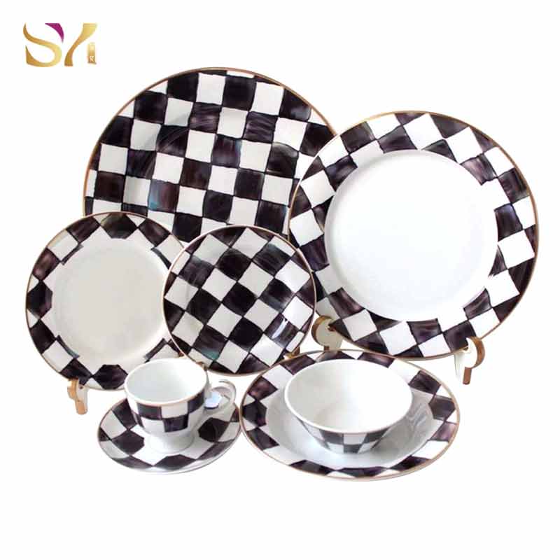 Black White Cube Dinner Plate Set And Cup