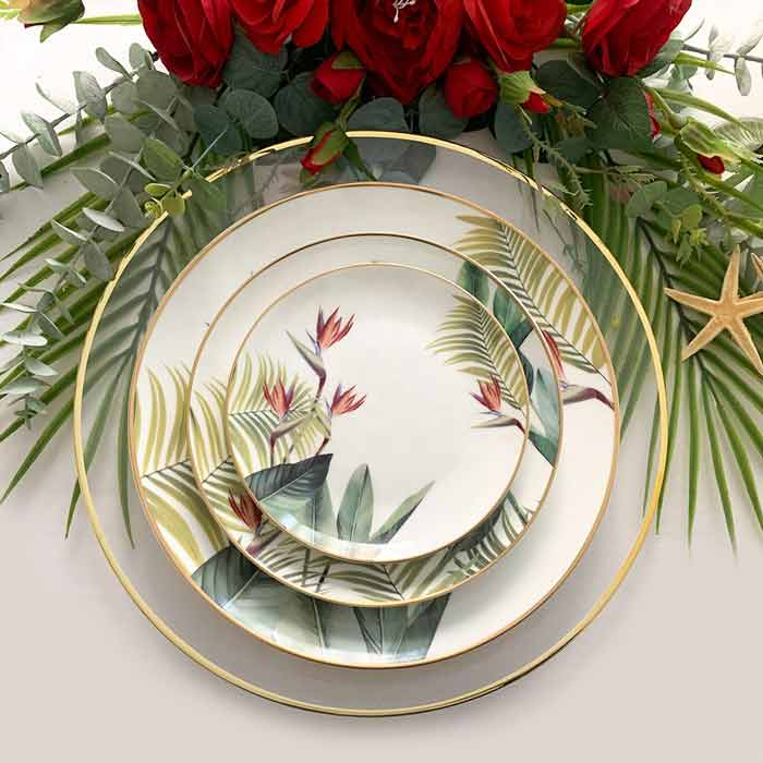 Mexico Green Leaves Flamingos Dinner Plate