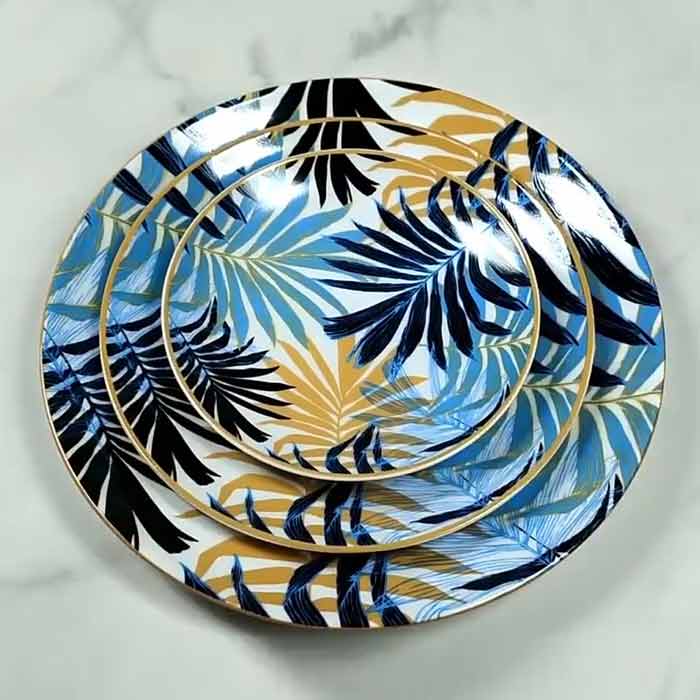 Blue Black Leaves Dinner Dishes Set