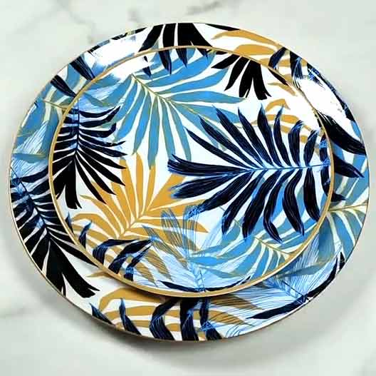 Blue Black Leaves Dinner Dishes Set