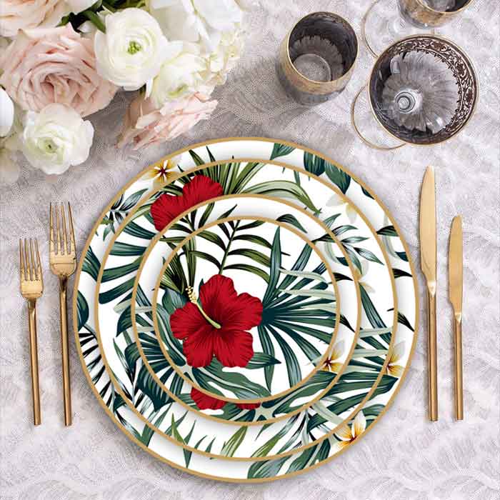 Green Leaf Red Flower Wedding Dinnerware