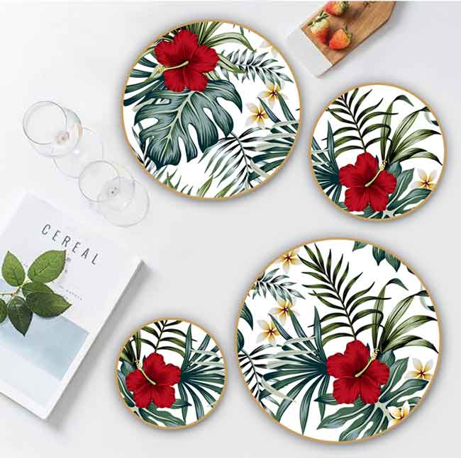 Green Leaf Red Flower Wedding Dinnerware