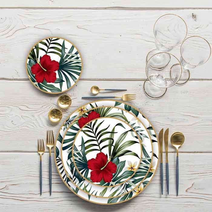 Green Leaf Red Flower Wedding Dinnerware