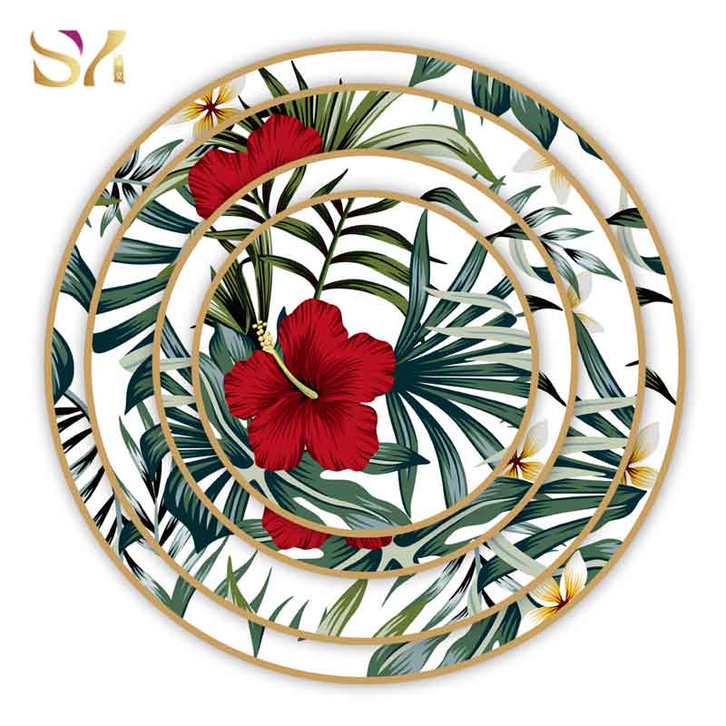 Green Leaf Red Flower Wedding Dinnerware