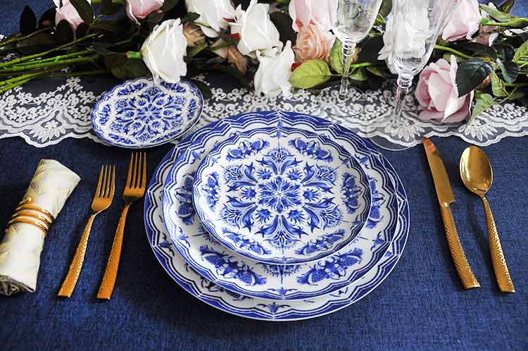 blue lily bone china plate sets