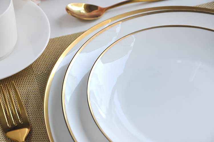gold rim white bone china dinner set