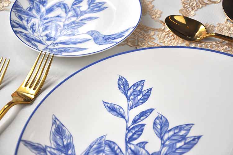 Blue Hummingbird Bone Dinner Set