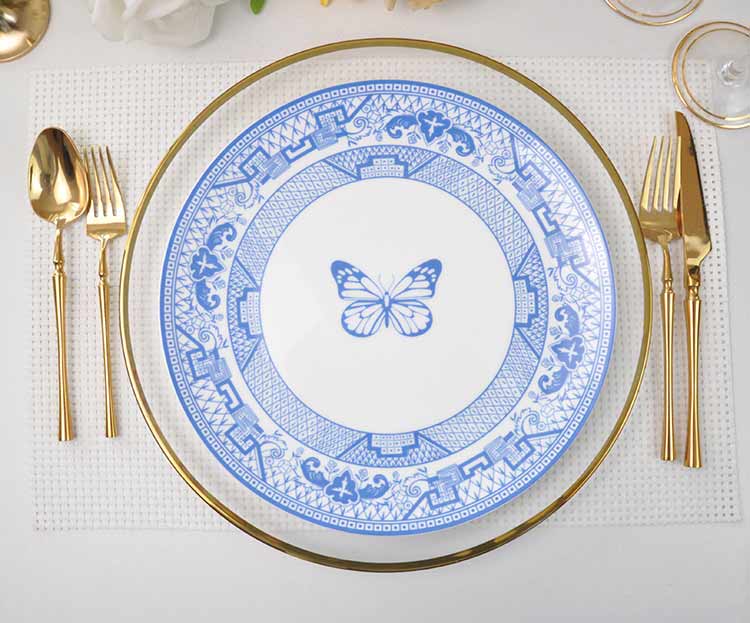 blue butterfly bone china dinner dishes set