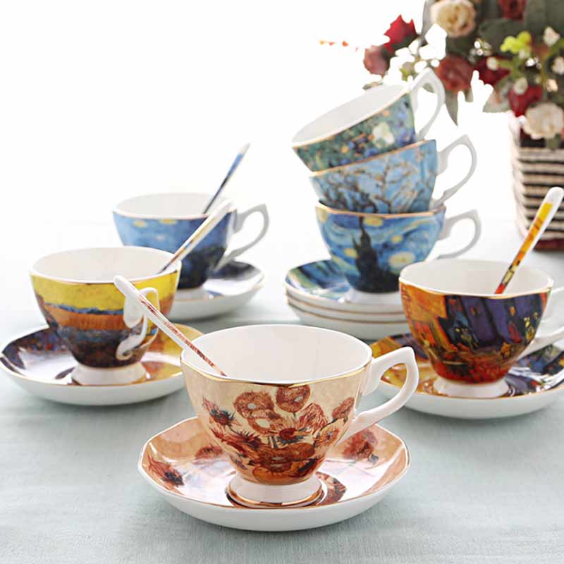 ceramic painted art coffee cup and saucer set