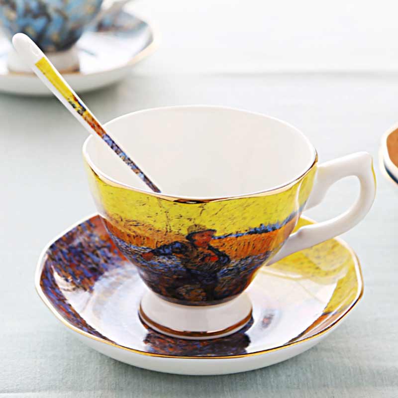 Painted Art Coffee Cup Saucer Set