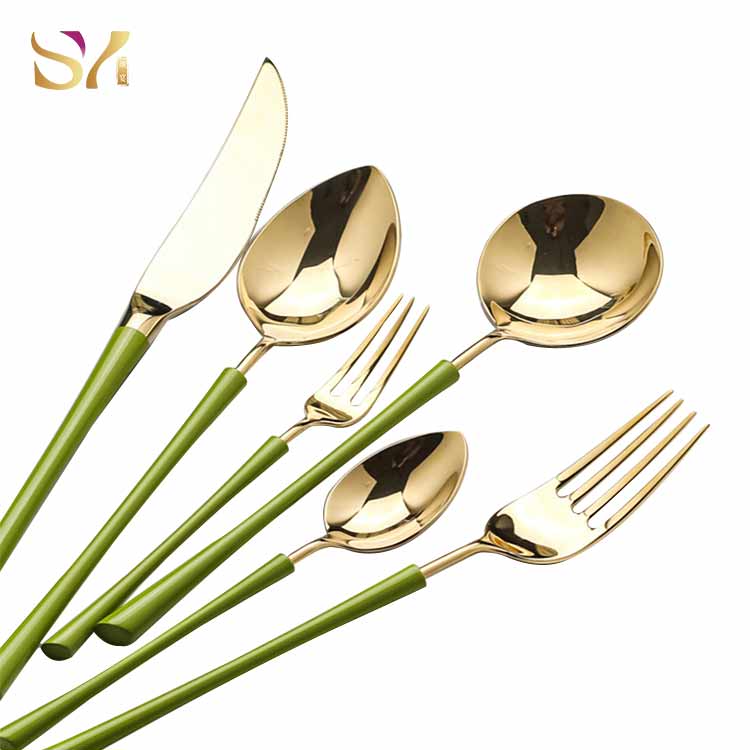 Green Handle Gold Cutlery Set