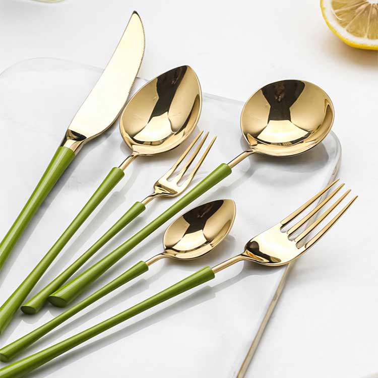 Green Handle Gold Cutlery Set