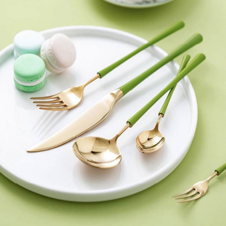 Green Handle Gold Cutlery Set