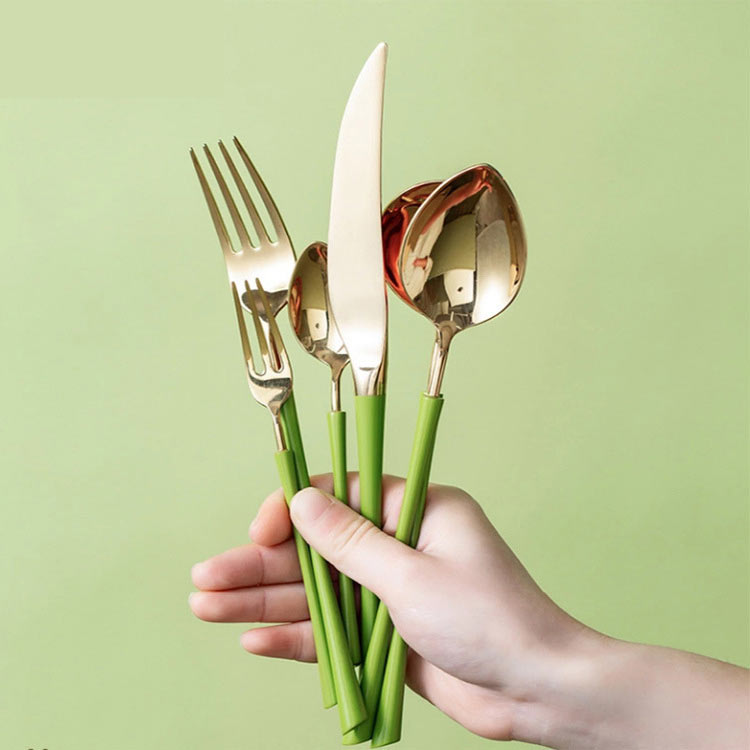 Green Handle Gold Cutlery Set