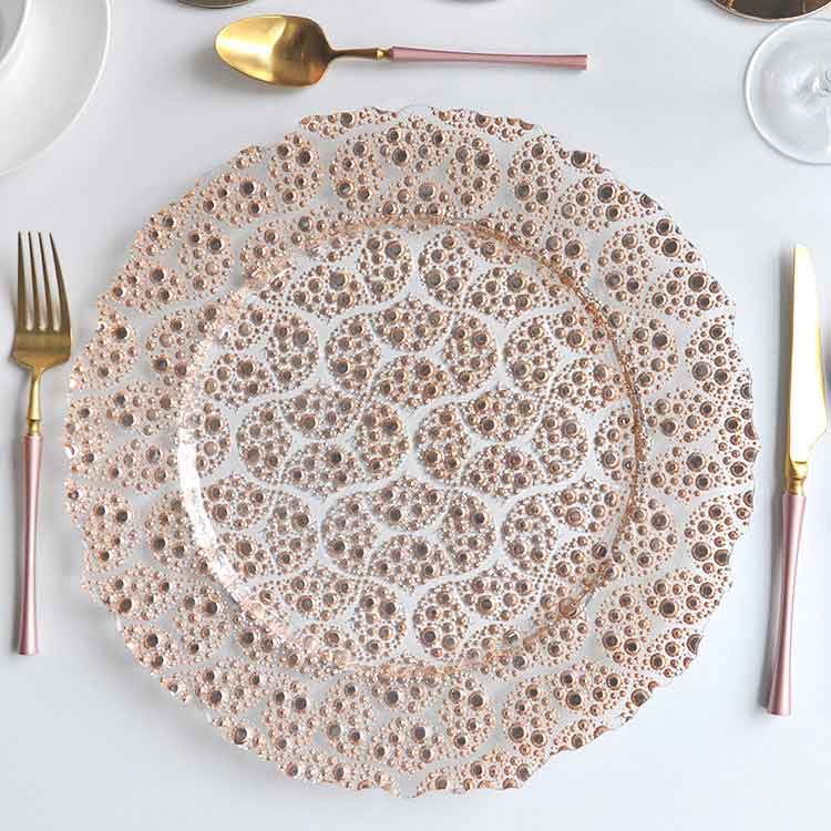 Embossed Beaded Lace Chargers Plate