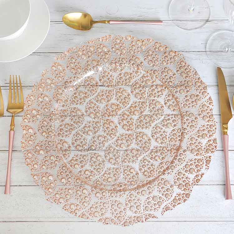 Embossed Beaded Lace Chargers Plate