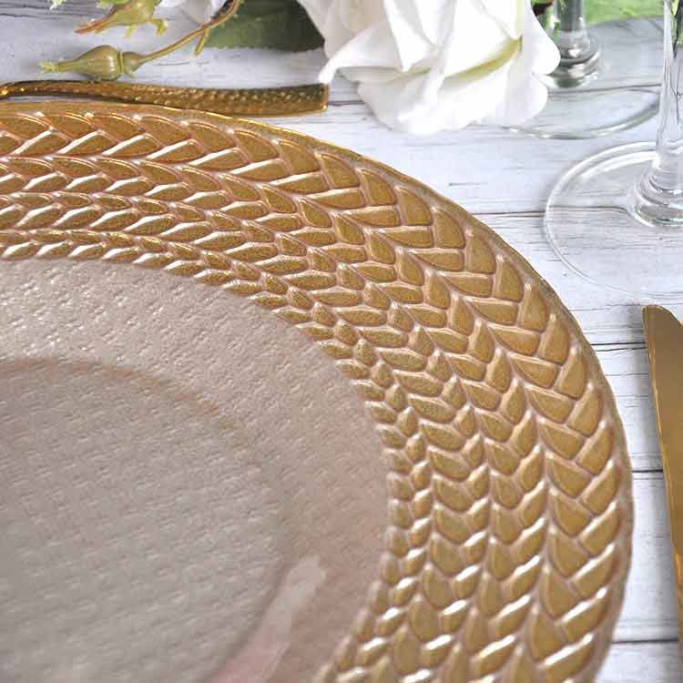 Glass Charger Plates With Gold Braided Rim