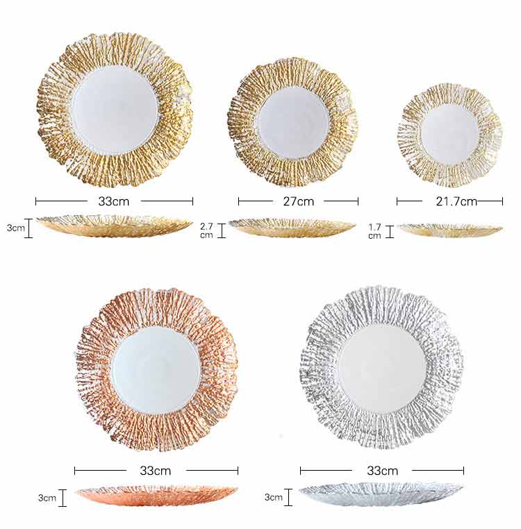 rose gold table decorative reef glass charger plates