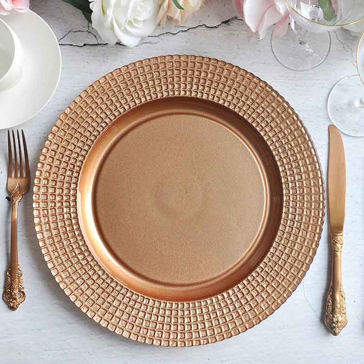 Embossed Plaid Rose Gold Chargers Plate