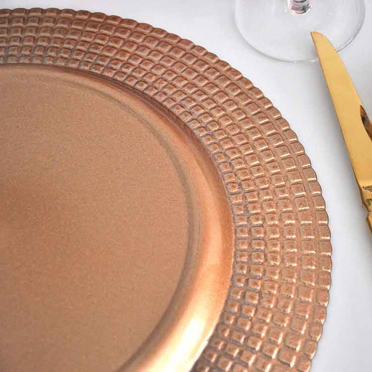 Embossed Plaid Rose Gold Chargers Plate