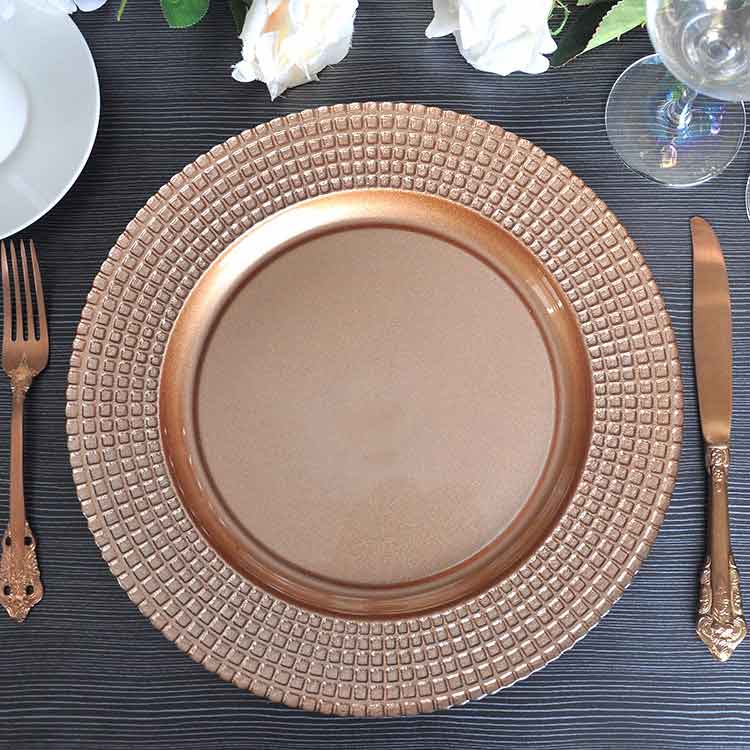 Embossed Plaid Rose Gold Chargers Plate