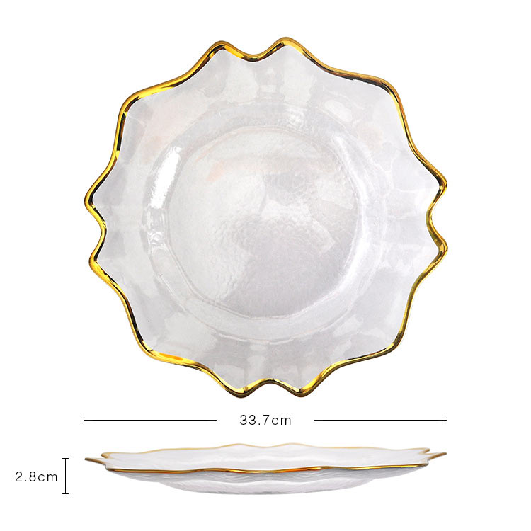 wholesale clear gold rim glass sunflower floral charger plates