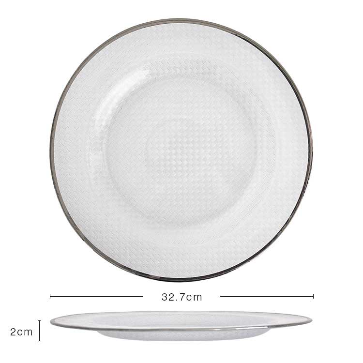 wholesale silver edge glass plaid chargers plate