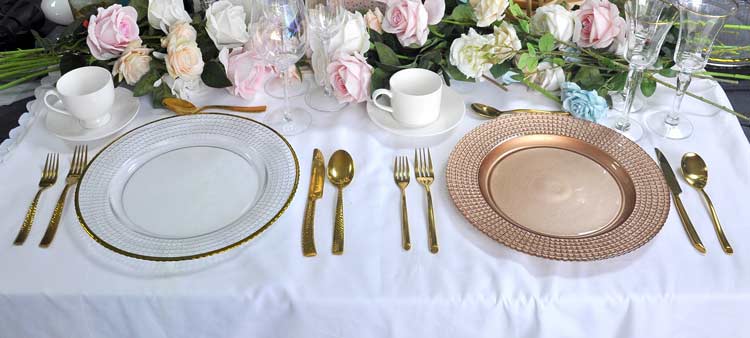 wedding embossed plaid rose gold chargers plate