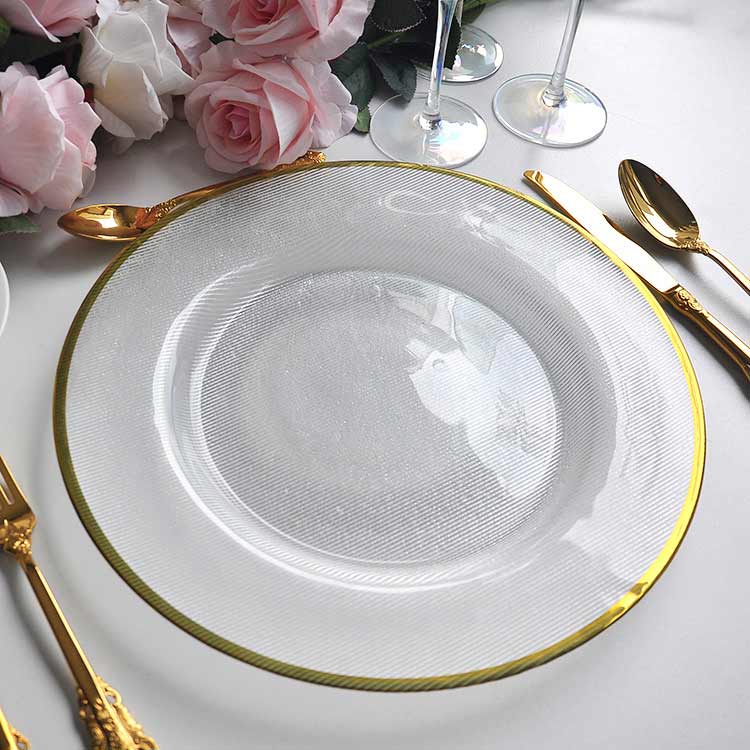 Glass Rays Charger Plates With Gold Rim