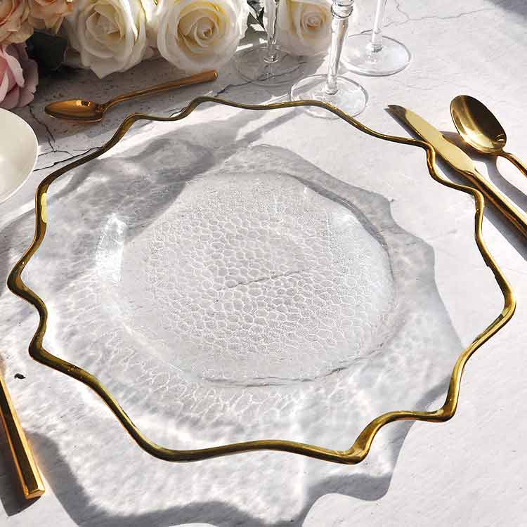 Gold Rim Glass Sunflower Charger Plates