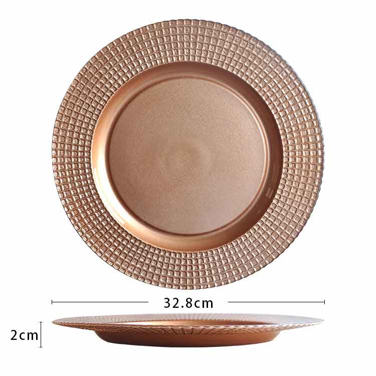 wedding embossed plaid rose gold chargers plate