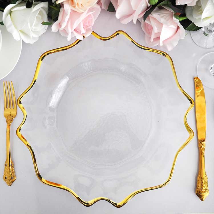 Gold Rim Glass Sunflower Charger Plates