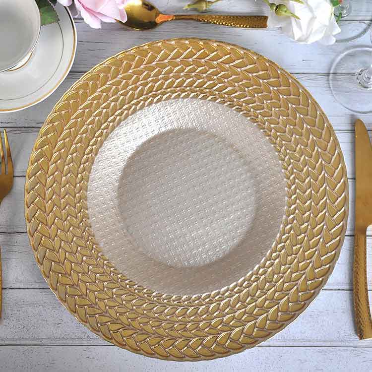 Glass Charger Plates With Gold Braided Rim