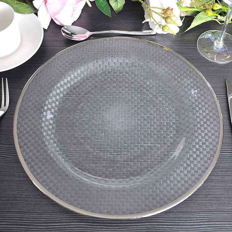 Silver Edge Glass Plaid Chargers Plate
