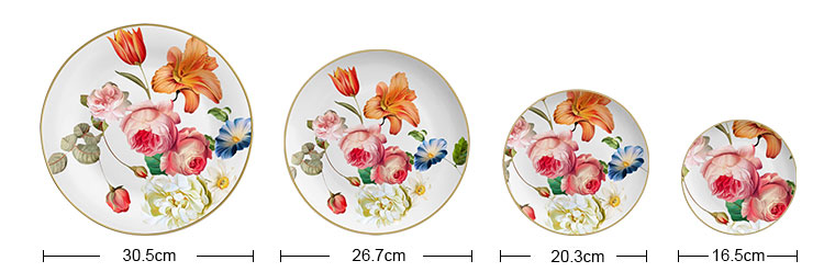 Red Floral Printing On White Dinner Set