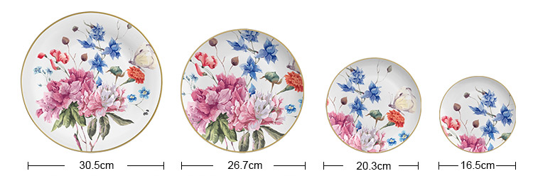 Blue Pink Flower Ceramic China Dinner Set