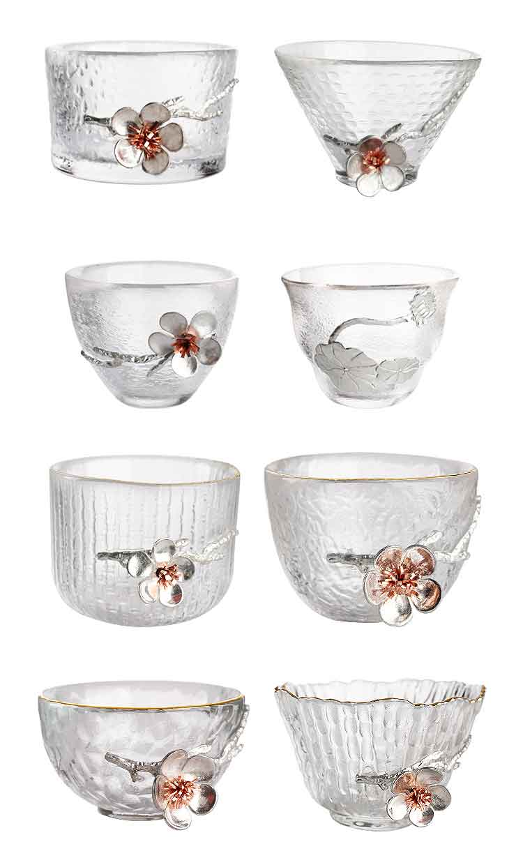 tin flower design glass tea cups and saucer set