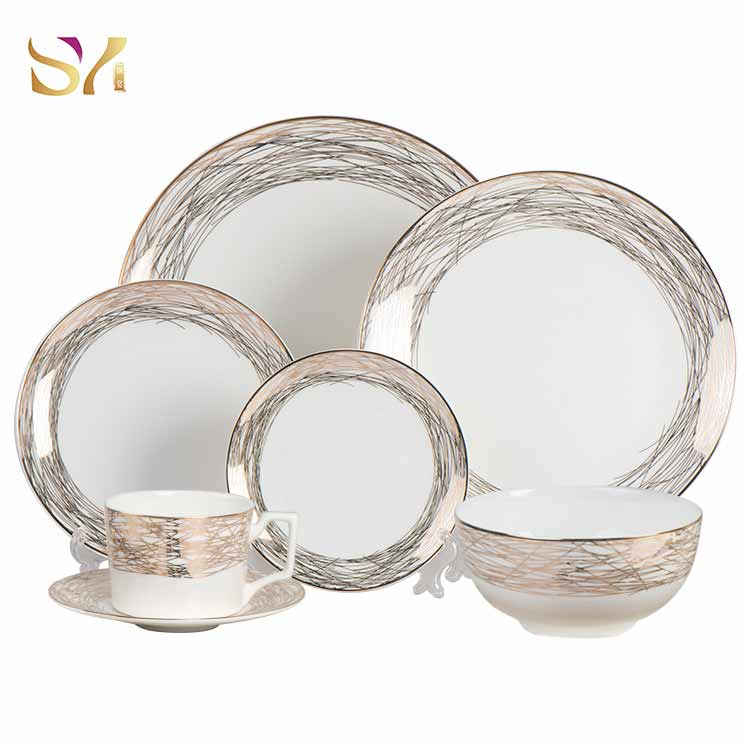 White Gold Edge Ceramic Plate Dinnerware