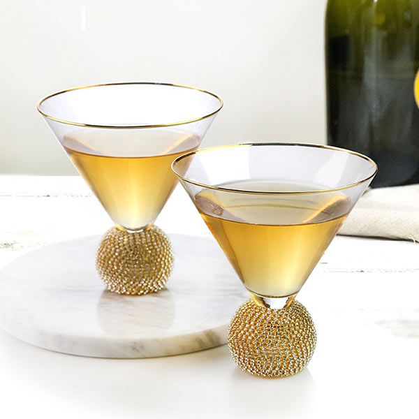 Diamond Ball Base Stemless Martini Glass