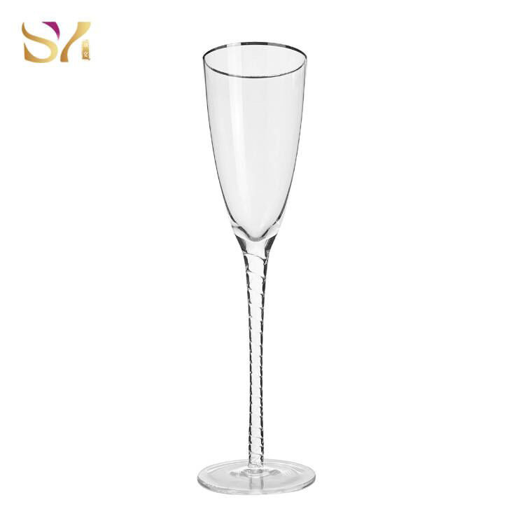 Silver Rim Champagne Goblet Glasses