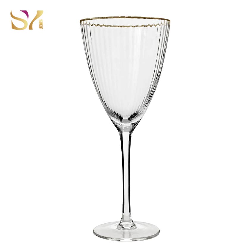 Gold Rim V Shaped Ripple Wine Glasses