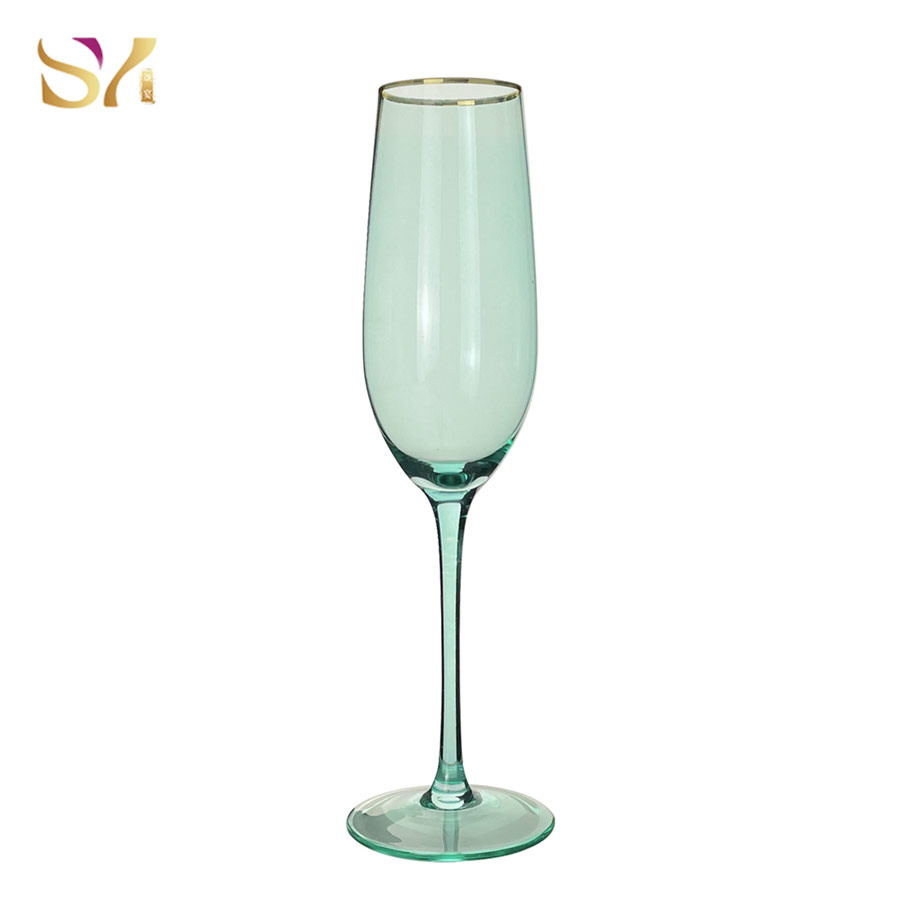 Green Glass Champagne With Gold Rim