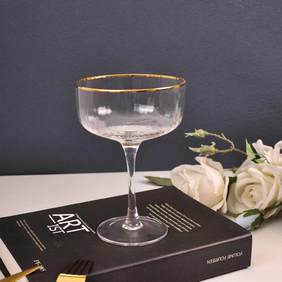 Gold Rim Ribbed Coupe Cocktail Glasses