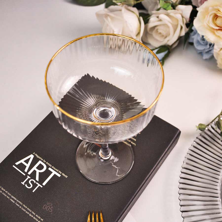 Gold Rim Ribbed Coupe Cocktail Glasses