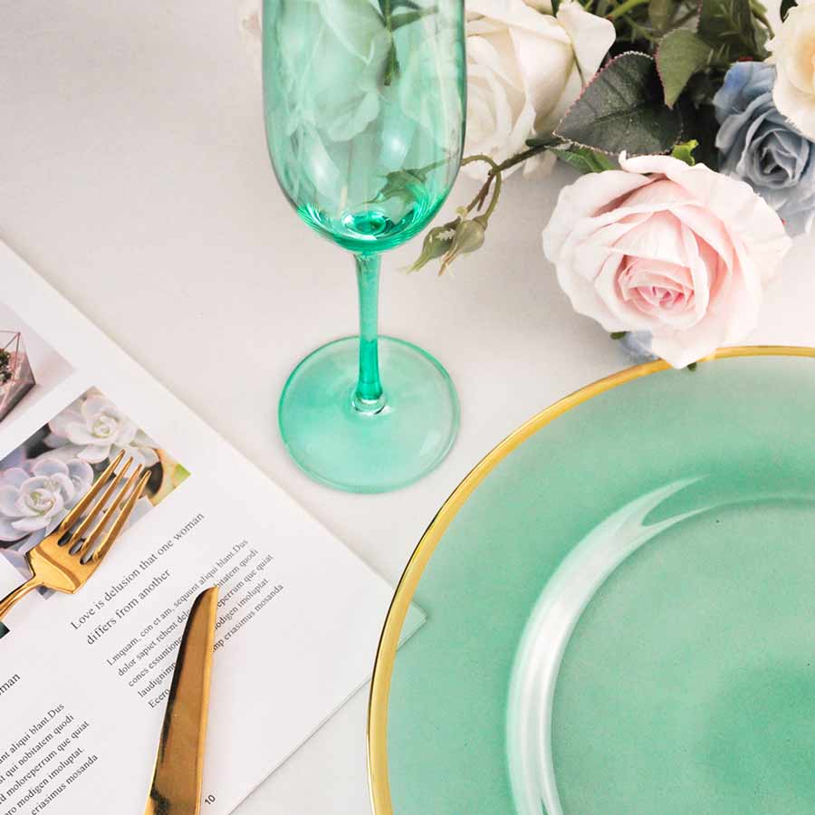 Green Glass Champagne With Gold Rim