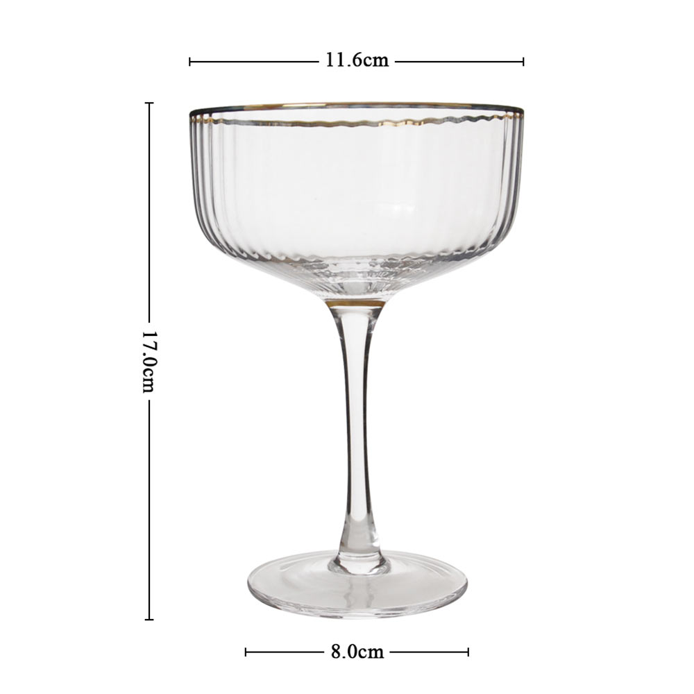 gold rim ribbed coupe cocktail glasses